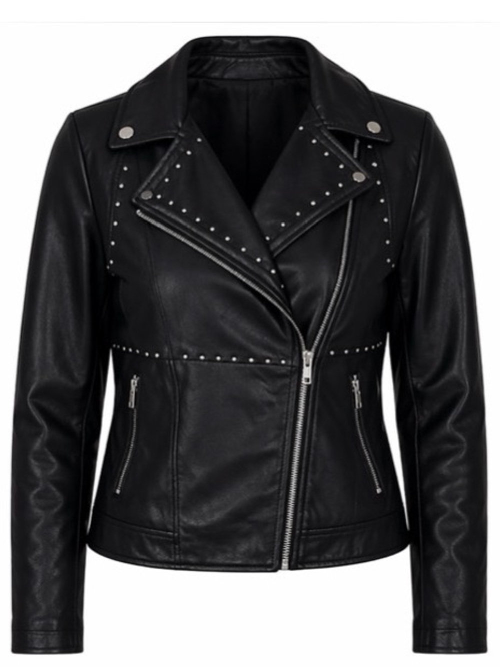 JustFab Black Studded Faux Leather Moto Jacket